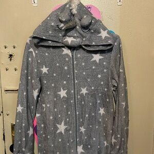 HOODED STAR PRINT UNICORN ONESIE (ADULT SIZE LARGE)